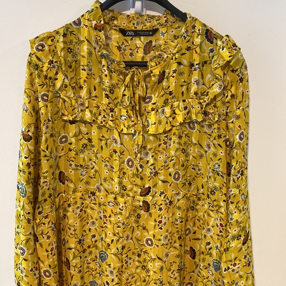 ZARA Yellow Floral Print Yellow Maxi Dress S - Picture 3 of 5